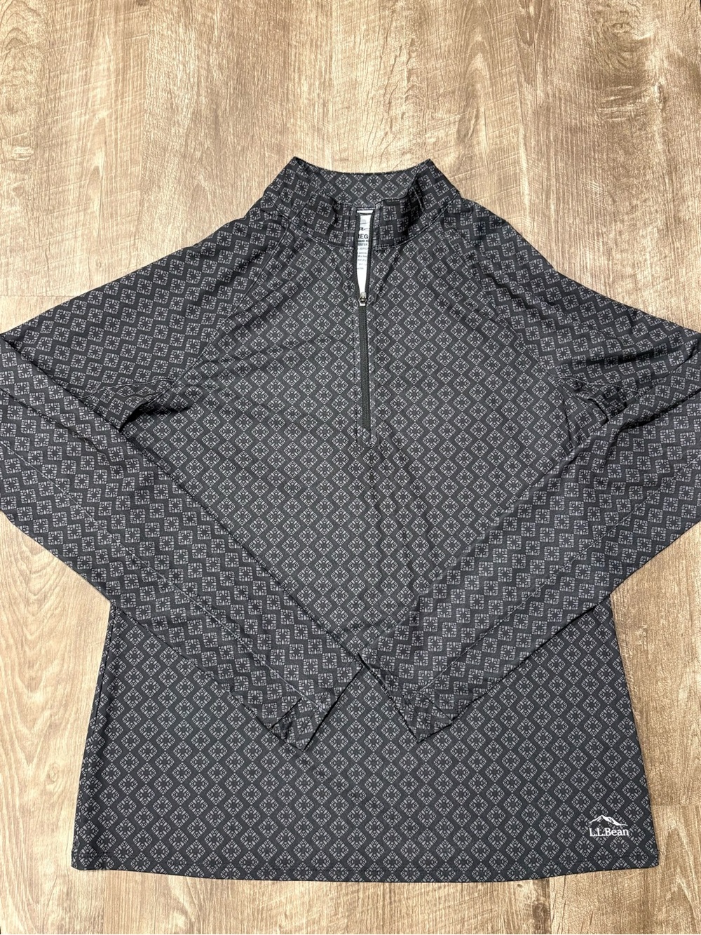 LL Bean Womens Quarter Zip Performance Top Geometric Long Sleeve Thumbholes S
